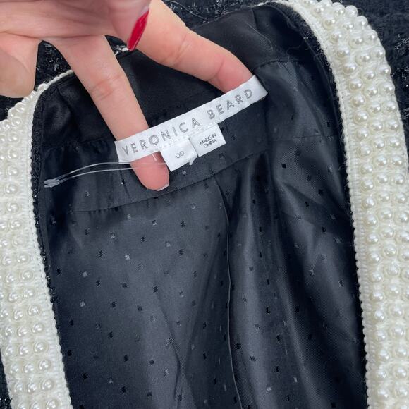 Veronica Beard Kemsley Pearl Embellsihed Tweed Wool Jacket Black Size 00 - Picture 10 of 10